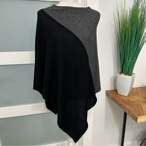 Celeste Wool Cashmere Poncho Black Gray Color Block Quiet Luxury No Size Tag EUC